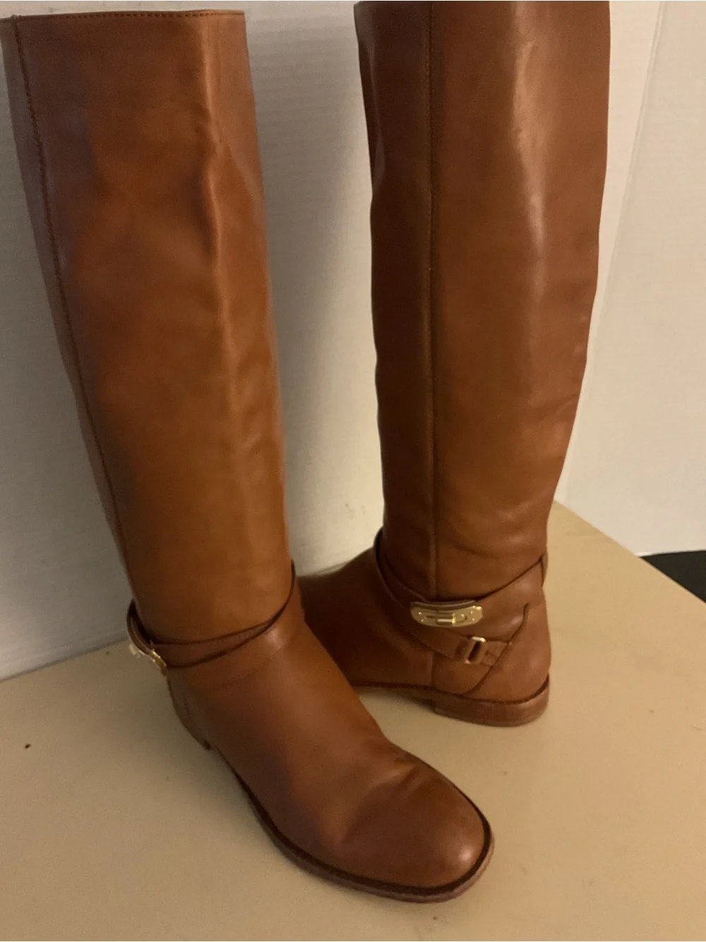 Coach women chestnut leather tall knee tall knee high riding boots US 8.5